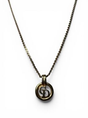 Christian Dior CD Logo Necklace Gold Plated Minimalist Vintage Dior Pendant